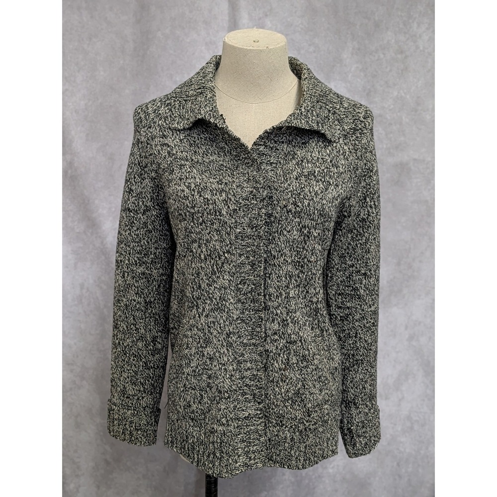 Liz Claiborne Lizwear Jeans Petite Marled Knit Button Front Cardigan Black White